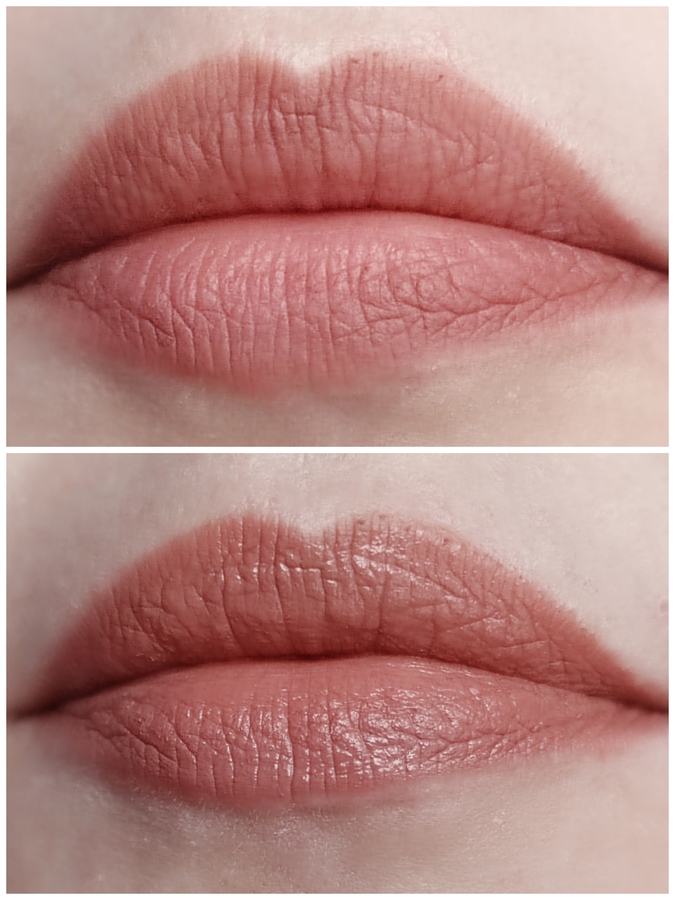 Сверху на фото губы с карандашом, снизу + помада