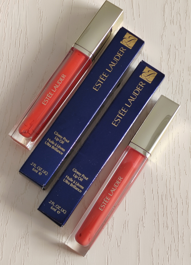 Масло-блеск для губ с эффектом зеркального сияния и объема с гиалуроновой кислотой Estee Lauder Glossy Pout Lip Oil оттенок № 03 Rose Water и № 08 Melon Sorbet