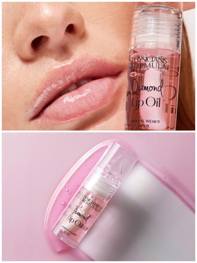 Physicians Formula Mineral Wear Diamond Lip Oil Pink Diamond. Коллаж промофото