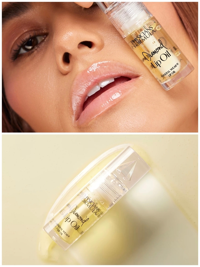Physicians Formula Mineral Wear Diamond Lip Oil Yellow Diamond. Коллаж промофото