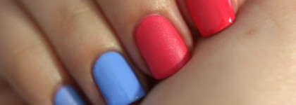 Яркий маникюр с лаками  107 Robinson coralsoe и 114 the sky so fly от Catrice