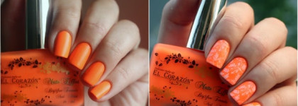El Corazon Matte Effect Nail Polish №142-neon + стемпинг Lesly