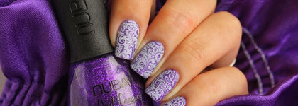 Nubar Nail Lacquer G185 Violet Sparkle + стемпинг Konad