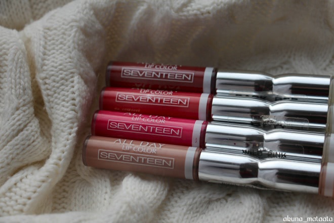 Вот что я люблю! Жидкая стойкая помада-блеск Seventeen All Day Lip Color в оттенках 03 Light Beige, 07 Red, 08 Dark Red, 15 Wild Pink