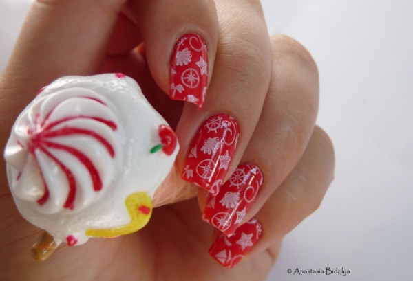Anny Nail Lacquer - №135 Coral Reef + стемпинг Moyou London XL Sailor Collection №05