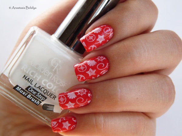Anny Nail Lacquer - №135 Coral Reef + стемпинг Moyou London XL Sailor Collection №05