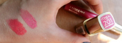 Loreal А L'extraordinaire Color Riche #201 Rose Symphony и Lumene Wild Rose Pearl Lip gloss #28 Drops Pisarat