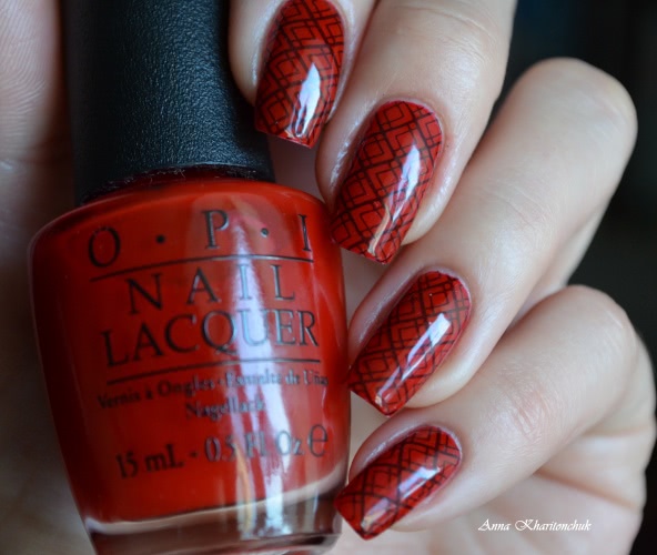Opi Nail Lacquer Red Hot Rio и стемпинг