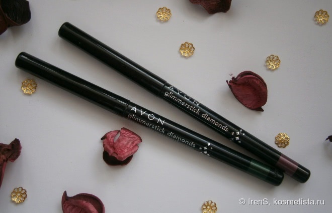 Avon: True Colour Perfectly Matte Lipstick в оттенке Pure Pink и Glimmerstick Diamonds Eye Liner в оттенках Sugar Plum и Emerald Glow