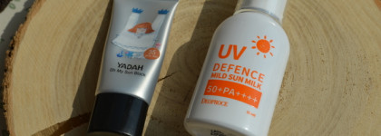 Два любимых санскрина под макияж Deoproce Defence Mild Sun Milk Spf50+ PA++++ и Yadah Oh My Sun Block SPF35 PA++