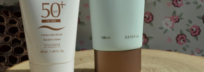 Уход с SPF для жирной кожи на моей полочке The Face Shop Natural Sun Eco No Shine Hydrating Sun Cream Spf40/pa+++ И Tegor Sun Block SPF 50+ oil free