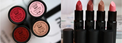 Gosh Velvet Touch: 009 Matt Sweetness, 010 Matt Smoothie, 011 Matt Nougat и 012 Matt Raisin