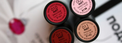 Gosh Velvet Touch: 009 Matt Sweetness, 010 Matt Smoothie, 011 Matt Nougat и 012 Matt Raisin