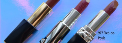 Новинки сезона: помады Dior Rouge Dior Couture Colour Voluptuous Care Lipstick 977 Pied-de-Poule, Givenchy Le Rouge Lipstick 316 Pourpre Inoui, Estee Lauder Pure Color Envy Lipstick 150 Decadent