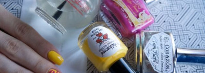 Солнечный маникюр с трафаретами -Поцелуйчики