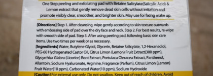 Корейский пилинг для лица Secret Key Lemon Sparkling Peeling Pad с салициловой кислотой