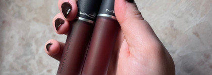 MAC Powder Kiss Liquid Lipcolour в оттенке 993 Pretty Pleats 994 Make Love To The Camera