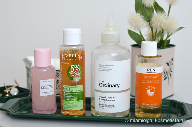 Кислые тоники в моей коллекции: Glow Recipe, Eveline, The Ordinary, Ren