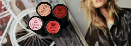 Четыре новых матовых оттенка Gosh Velvet touch: 009 Matt Sweetness, 010 Matt Smoothie, 011 Matt Nougat и 012 Matt Raisin