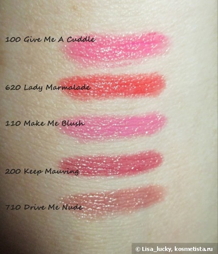 Обзор помад-бальзамов(мелков) Rimmel Lasting Finish Colour Rush Lip Balm (100 Give Me a Cuddle, 620 Lady Marmalade, 110 Make Me Blush, 200 Keep Mauving, 710 Drive Me Nude)