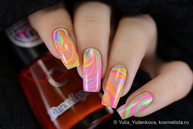Неоновый водный маникюр с тинтами Dance Legend Aquarelle Top Coat