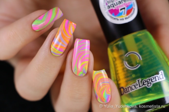 Неоновый водный маникюр с тинтами Dance Legend Aquarelle Top Coat
