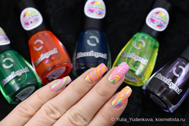 Неоновый водный маникюр с тинтами Dance Legend Aquarelle Top Coat