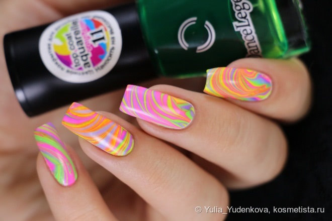 Неоновый водный маникюр с тинтами Dance Legend Aquarelle Top Coat