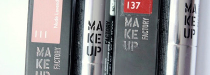 Make-up factory lip color #111 Nude Lavender, #137 Casablanca Red