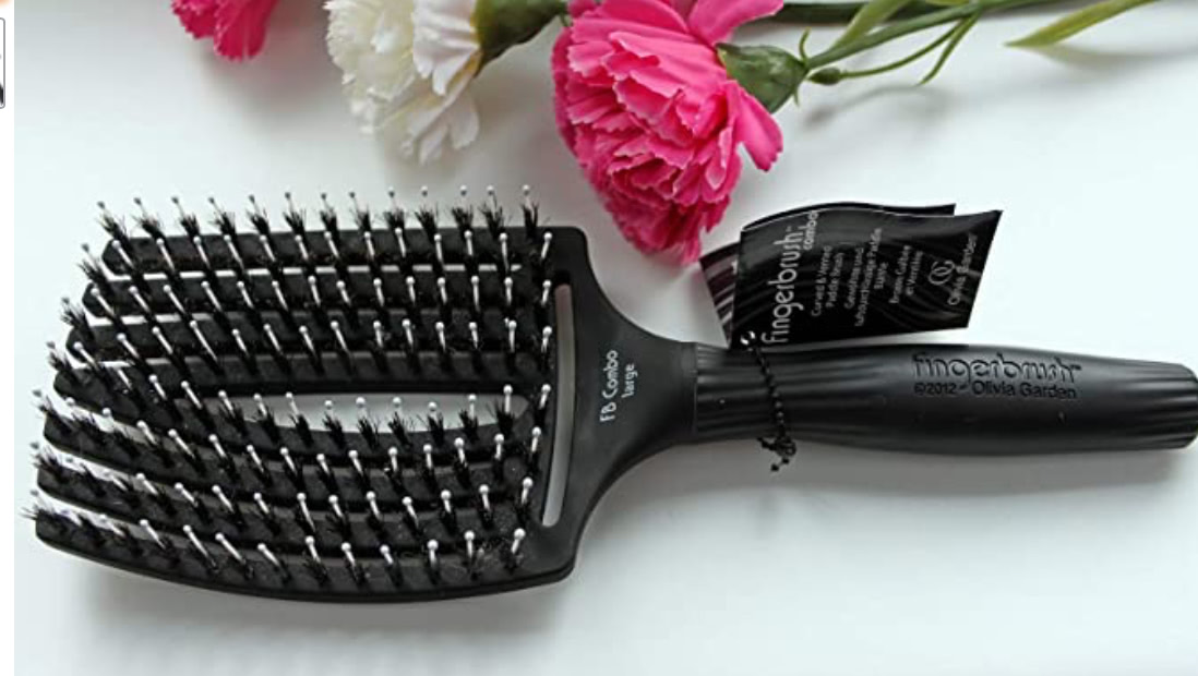 Olivia Garden FingerBrush Scalp-Hugging & Vented Combo Paddle Hair Brush (ionic & 100% boar bristles)