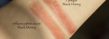 Не скопировали, а вдохновились? Помады-бальзамы Influence beauty Petroleum Black money VS Clinique Black Honey