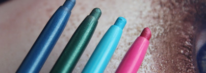 Essence Vibrant Shock Lip Paint 04 Twisted Sister, Essence Long lasting Eye Pensil 09, 12, 17, 28