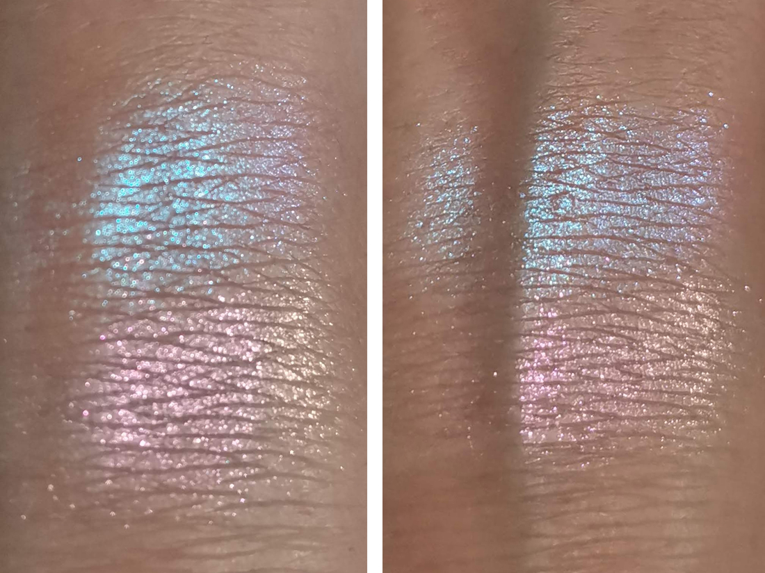 Сверху оттенок Aqua Glitz, снизу Peak Of Pink