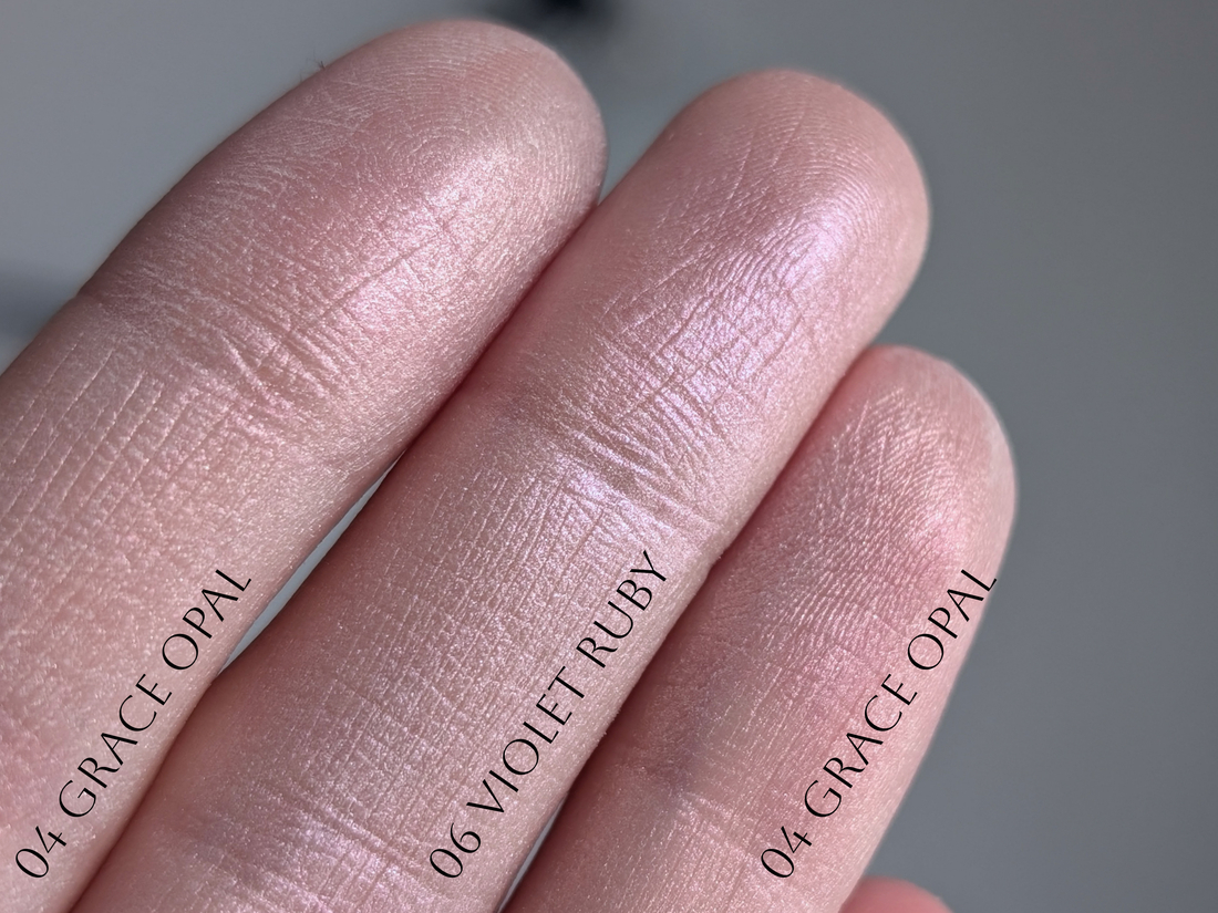 Clio Prism Highlighter 04 Grace Opal, 06 Violet Ruby, дневной свет