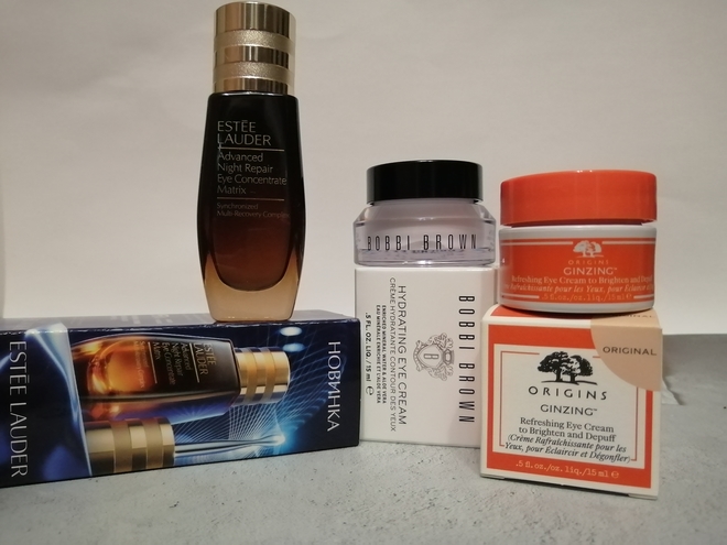 Три крема для глаз. Estee lauder, Bobbi Brown, Origins