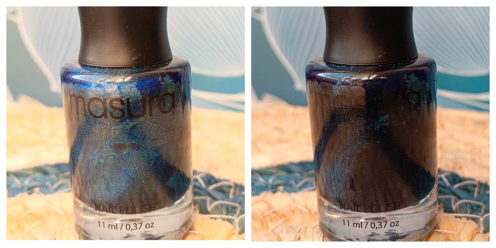 Слева лак в покое, справа приложила магнит