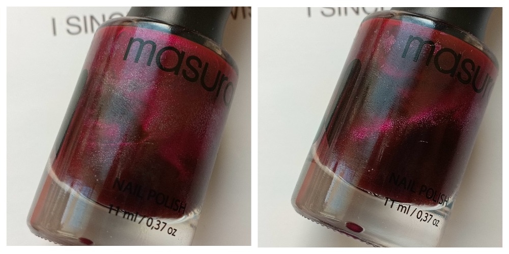 слева лак в покое, справа я на пару секунд приложила к флакону магнит