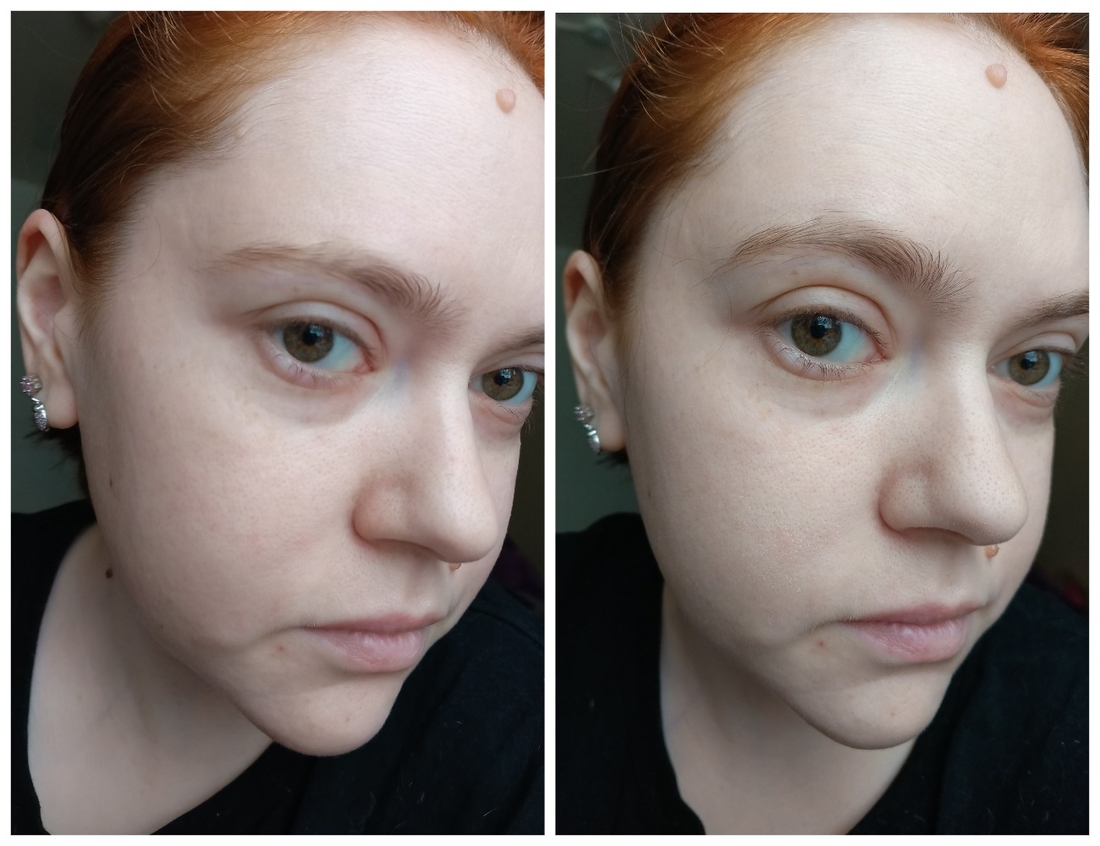 слева голое лицо, справа с пудрой