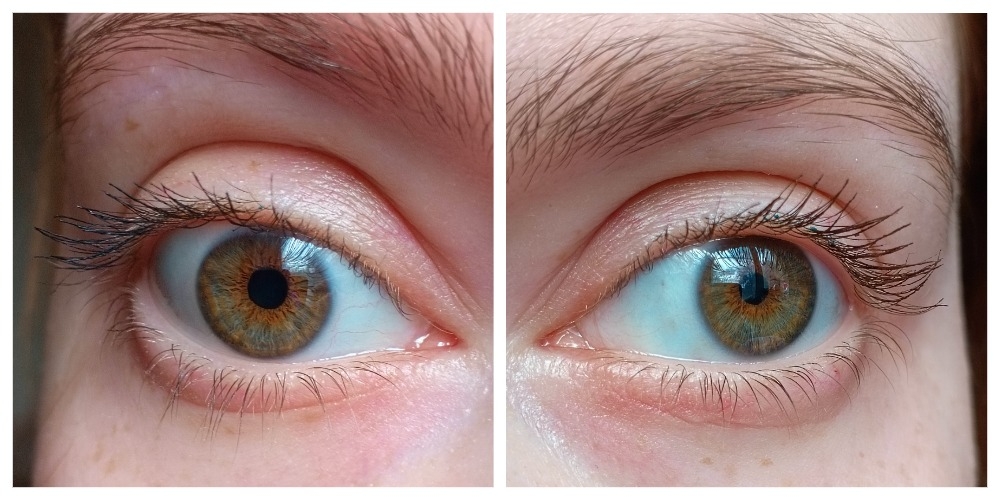 слева черная тушь, справа коричневая