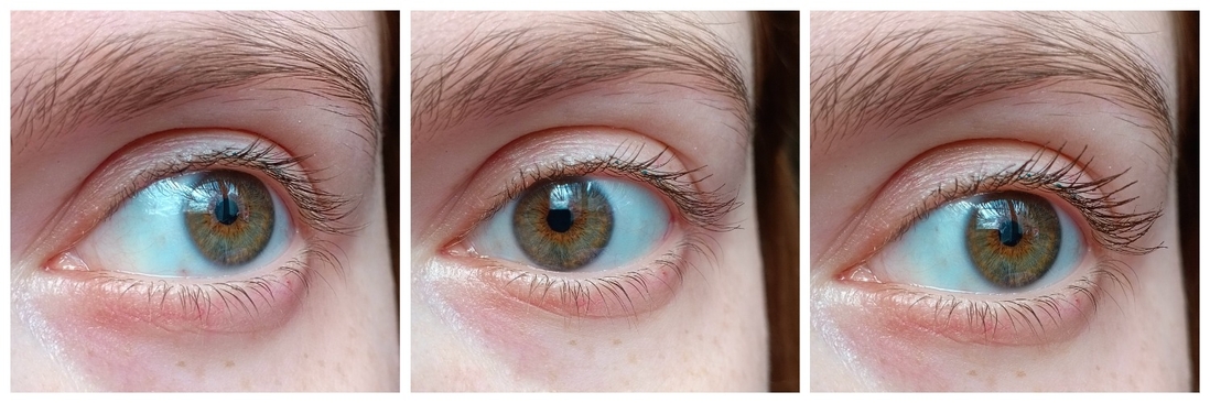слева голые ресницы, в центре один слой туши, справа два слоя