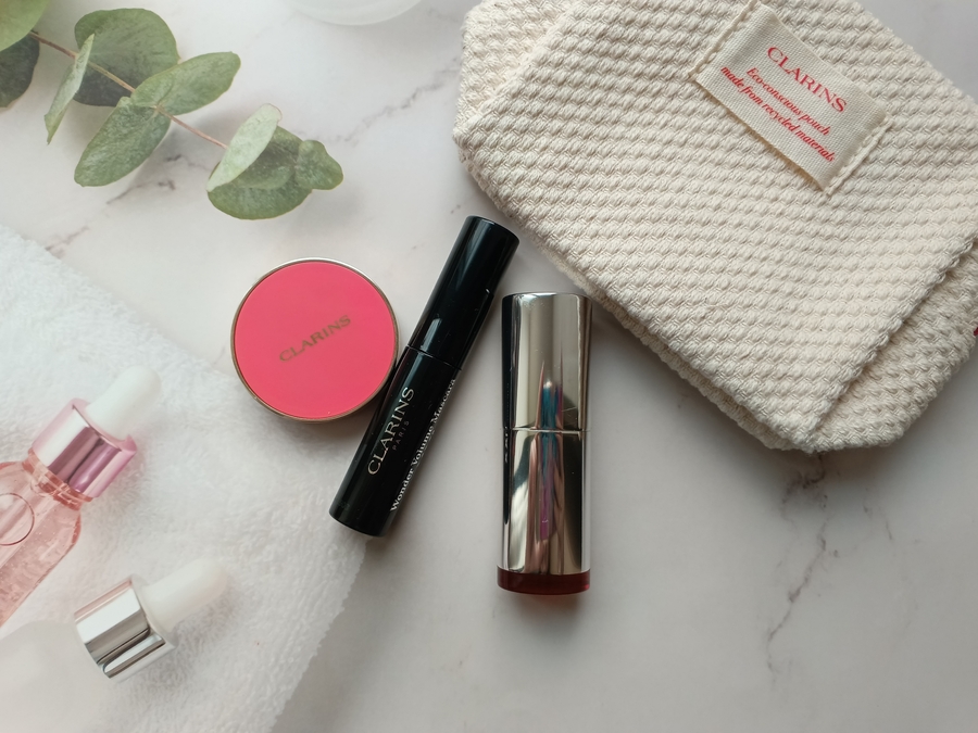 Clarins румяна, тушь и помада
