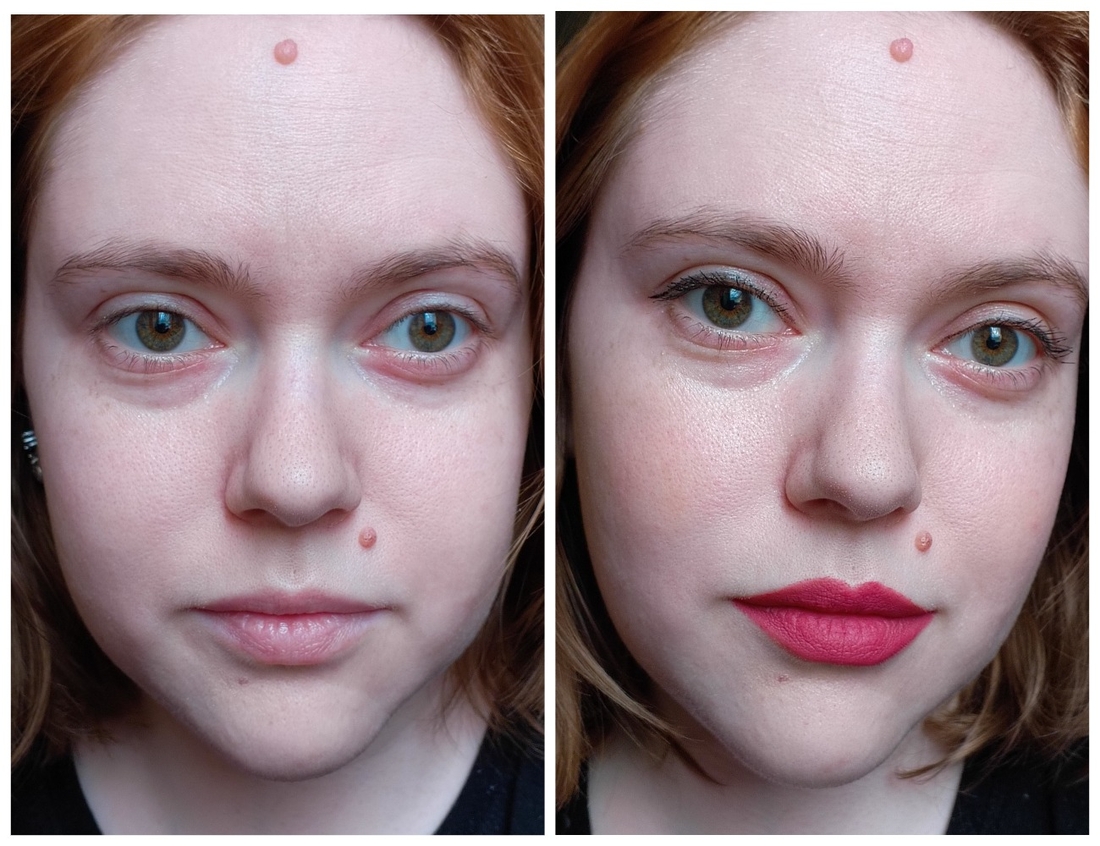 слева голое лицо, справа полный макияж