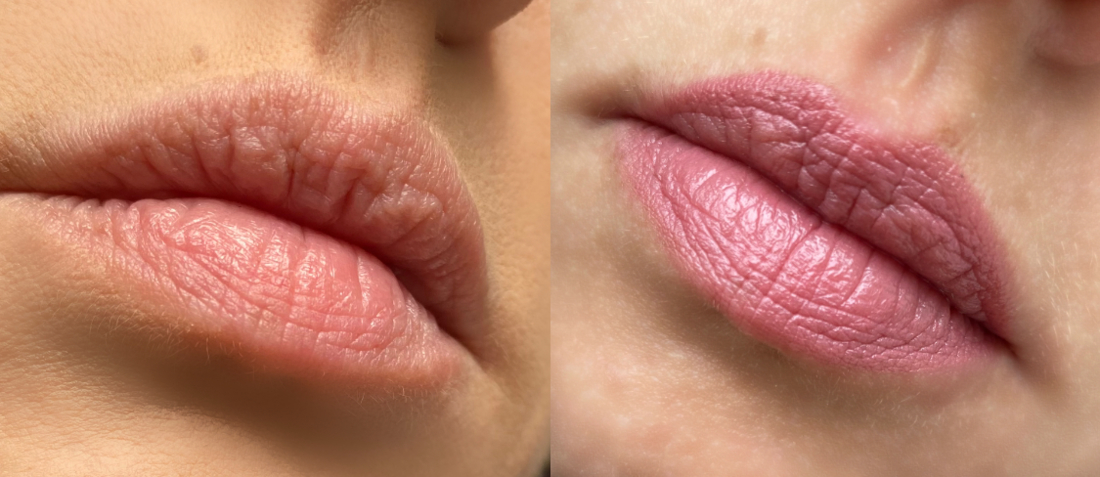 Слева - "голые губы", справа - помада в один слой