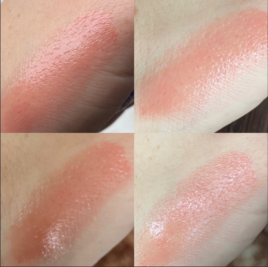 Бальзам для губ Love Generation Like a virgin Lip Balm в оттенке 02 Sandy Kiss. Свотчи при разном свете