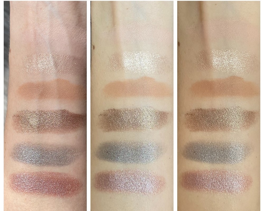 Divage Eyeshadow Palette Easy Nude Smokey свотчи при разном освещении