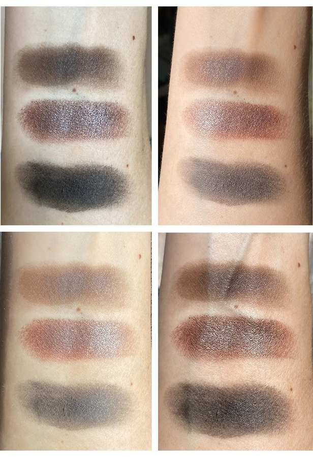 Divage Eyeshadow Palette Easy Nude Smokey свотчи при разном освещении