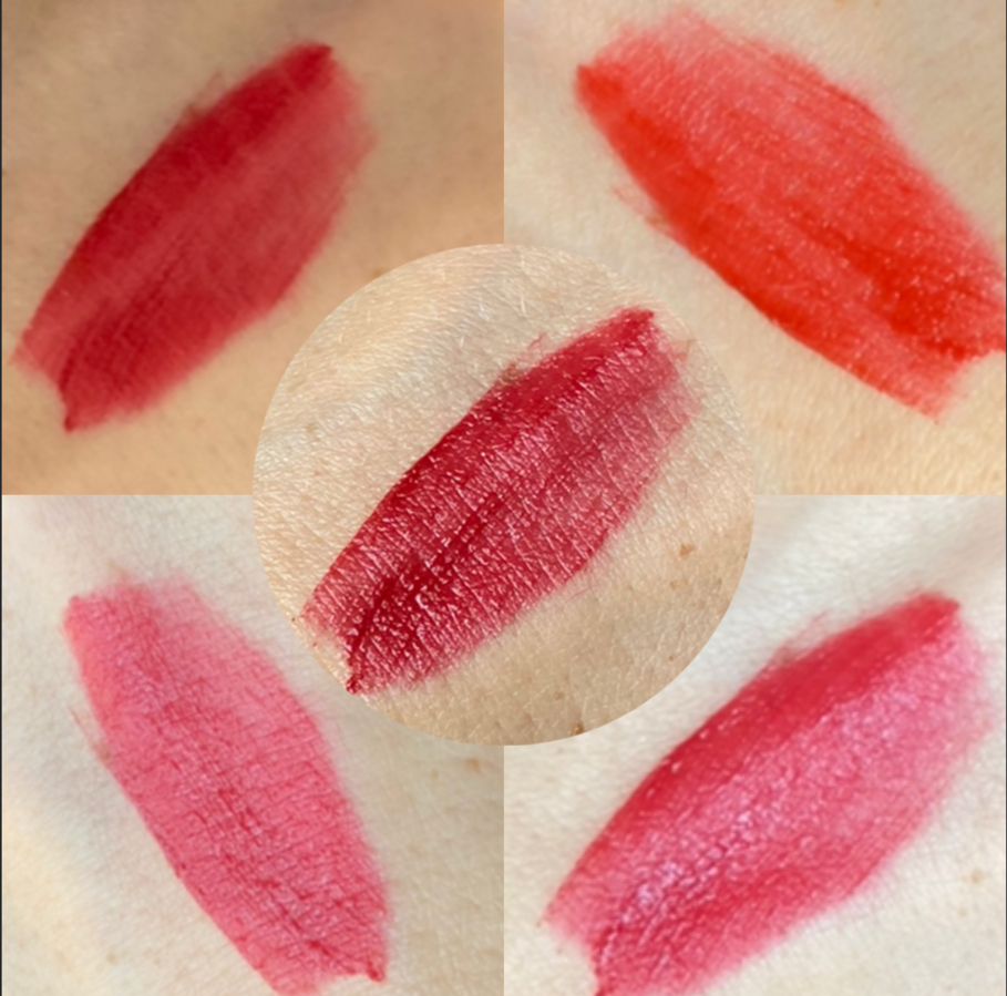 Chupa Chups Бархатистая помада-тинт Velvet Lip Tint свотчи оттенка Wannabe Rose