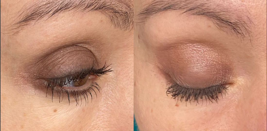 Тени для век The Mono Eyeshadow от Divage в оттенках 04 и 08 спустя 4 часа после нанесения без базы