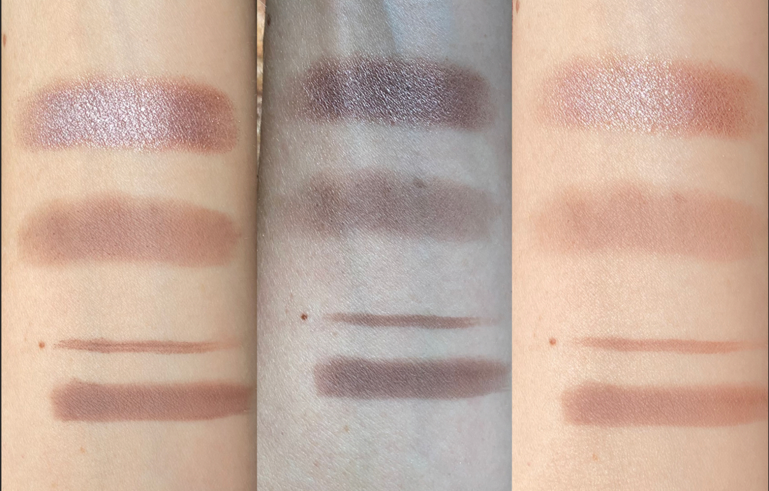 Тени для век The Mono Eyeshadow от Divage сверху вниз: 04 сухим способом, 08 сухим способом, 08 влажным способом