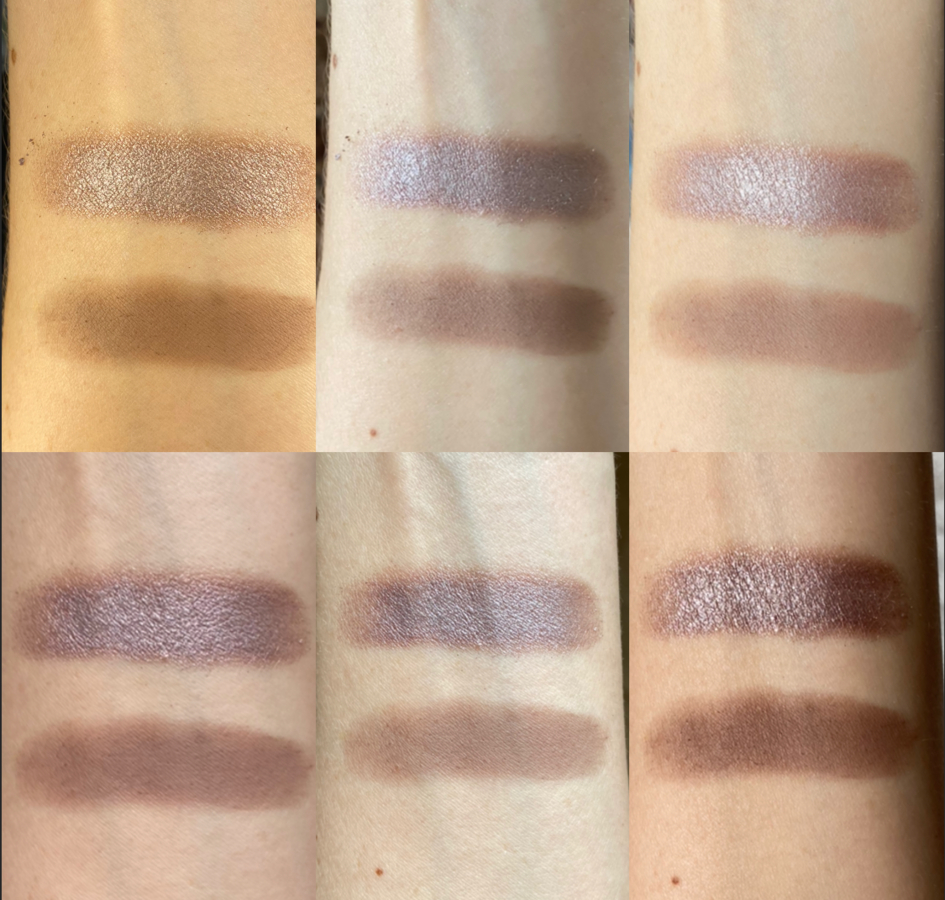 Тени для век The Mono Eyeshadow от Divage в оттенках 04 (сверху) и 08 (снизу) при разном освещении